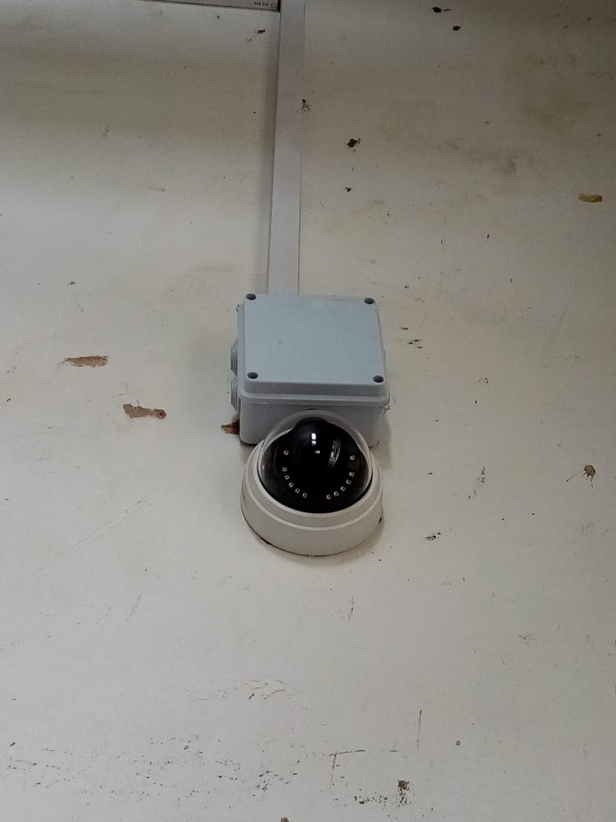 Dahua dome CCTV camera and junction box staged for mounting on a ceiling, pre-installation, Limuru